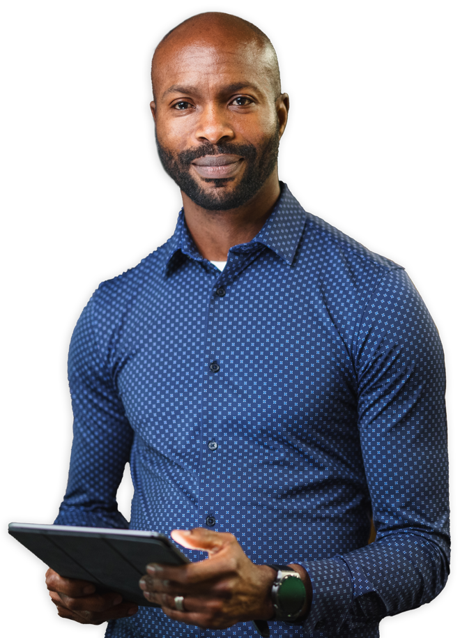 Photograph of man with tablet